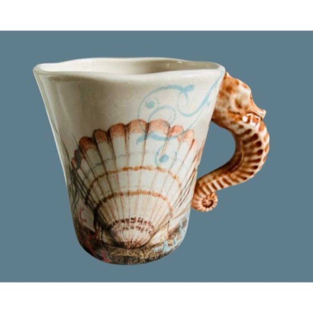 SeaHorse 3D Ceramic Mug Nautical Seashells by Certified International - 5" Tall